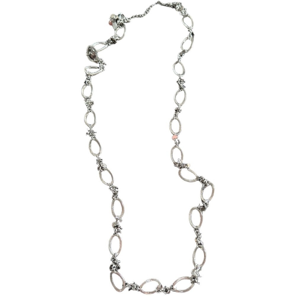 Lia Sophia Circle Chain Long Necklace Silver Formal Casual Everyday Wear - Picture 1 of 5